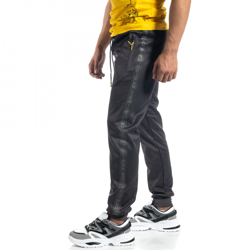 Jogger de bărbați gri cu imprimeu bandă Black Sport it041019-2