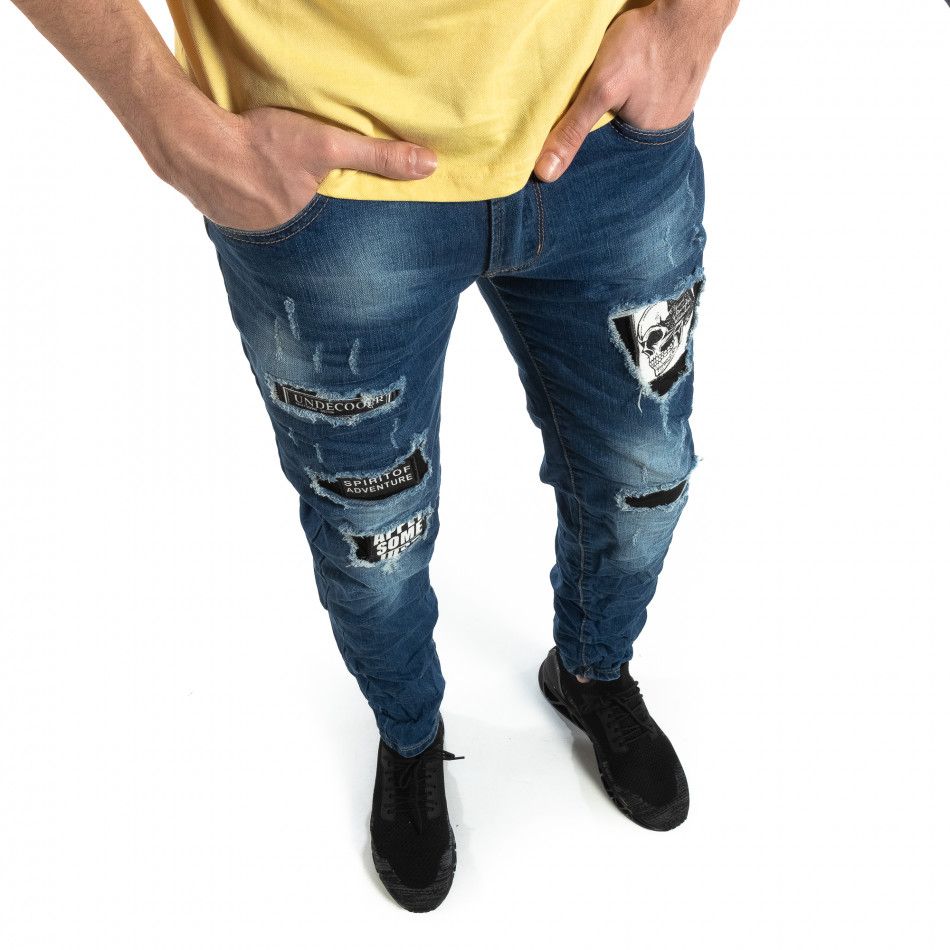 Blugi albaștri pentru bărbați cu imprimeu patch-uri it210319-8
