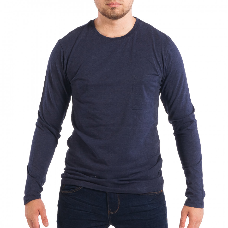 Bluză pentru bărbați albastră cu buzunar lp070818-46