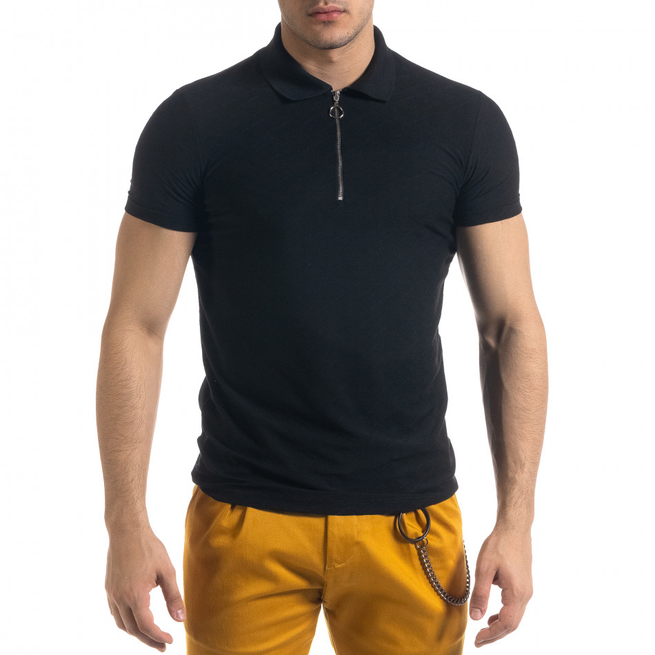 Tricou cu guler bărbați Lagos negru tr110320-22