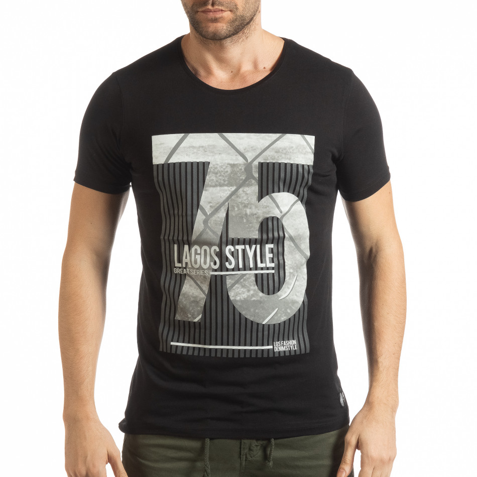Tricou pentru bărbați negru cu imprimeu Lagos Style tsf190219-54