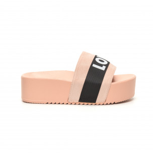 Papuci de dama roz LOVE cu platformă - FASHIONMIX.RO Papuci de dama roz LOVE cu platformă