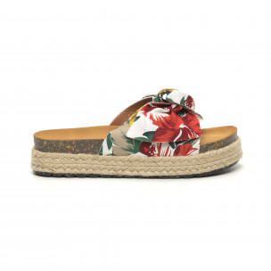 Papuci de dama cu print floral și fundă - FASHIONMIX.RO Papuci de dama cu print floral și fundă
