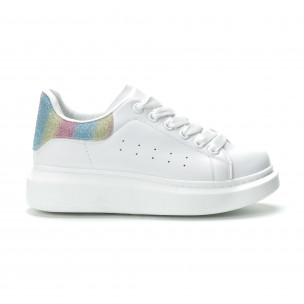 Pantofi sport albi de dama cu călcâi multicolor - FASHIONMIX.RO Pantofi sport albi de dama cu călcâi multicolor
