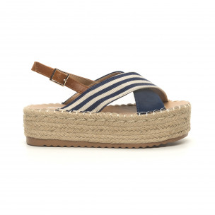 Sandale de dama albastre tip espadrile - FASHIONMIX.RO Sandale de dama albastre tip espadrile