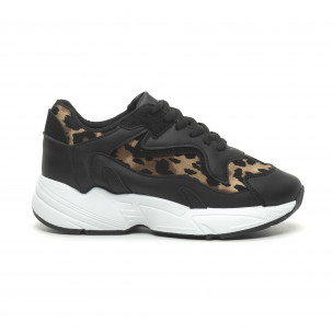 Pantofi sport de dama negru și leopard cu talpă înaltă - FASHIONMIX.RO Pantofi sport de dama negru și leopard cu talpă înaltă