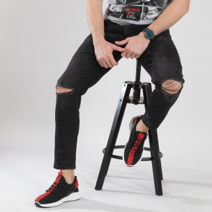 Adidași de bărbați din țesătură neagră cu accent - FASHIONMIX.RO Adidași de bărbați din țesătură neagră cu accent
