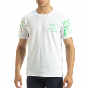 Tricou alb de bărbați cu imprimeu verde pe spate - FASHIONMIX.RO Tricou alb de bărbați cu imprimeu verde pe spate