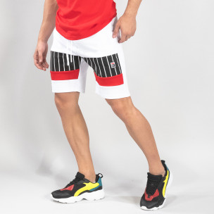 Pantaloni scurți de sport albi cu benzi pentru bărbați - FASHIONMIX.RO Pantaloni scurți de sport albi cu benzi pentru bărbați