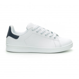 Teniși de dama albi Basic cu călcâi albastru - FASHIONMIX.RO Teniși de dama albi Basic cu călcâi albastru