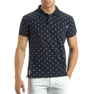 Polo shirt bleumarin de bărbați motiv Clover - FASHIONMIX.RO Polo shirt bleumarin de bărbați motiv Clover