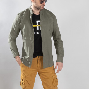 Cămașă de bărbați din in și bumbac în verde - FASHIONMIX.RO Cămașă de bărbați din in și bumbac în verde