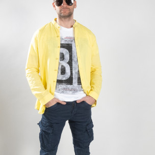 Cămașă de bărbați din in și bumbac în galben - FASHIONMIX.RO Cămașă de bărbați din in și bumbac în galben