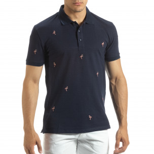 Polo shirt bleumarin de bărbați motiv Flamingo - FASHIONMIX.RO Polo shirt bleumarin de bărbați motiv Flamingo