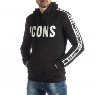 Hanorac negru matlasat ICONS pentru bărbați - FASHIONMIX.RO Hanorac negru matlasat ICONS pentru bărbați