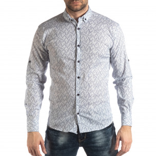 Cămașă de bărbați Slim fit cu imprimeu alb - FASHIONMIX.RO Cămașă de bărbați Slim fit cu imprimeu alb