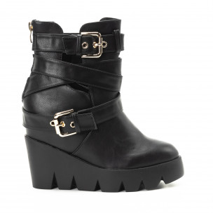 Botine de dama negre cu platforma cu graifer - FASHIONMIX.RO Botine de dama negre cu platforma cu graifer