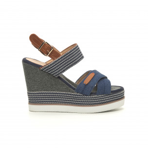 Sandale de dama denim albastru cu platformă înaltă - FASHIONMIX.RO Sandale de dama denim albastru cu platformă înaltă