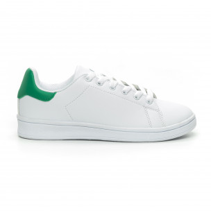 Teniși de dama albi Basic cu călcâi verde - FASHIONMIX.RO Teniși de dama albi Basic cu călcâi verde