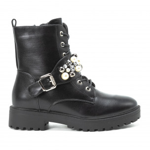 Botine negre cu perle și pietre pentru dama - FASHIONMIX.RO Botine negre cu perle și pietre pentru dama