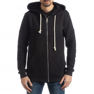 Hanorac basic pentru bărbați negru din bumbac - FASHIONMIX.RO Hanorac basic pentru bărbați negru din bumbac