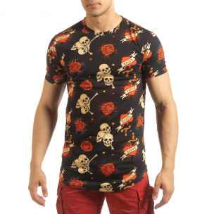 Tricou pentru bărbați negru Skull Love - FASHIONMIX.RO Tricou pentru bărbați negru Skull Love