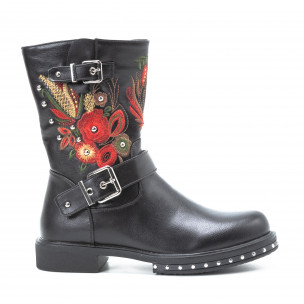 Botine negre cu broderie pentru dama - FASHIONMIX.RO Botine negre cu broderie pentru dama