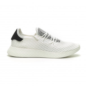 Adidași albi de bărbați Mesh cu călcâi negru - FASHIONMIX.RO Adidași albi de bărbați Mesh cu călcâi negru