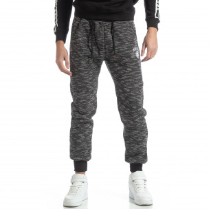 Pantaloni sport groși în melanj negru pentru bărbați - FASHIONMIX.RO Pantaloni sport groși în melanj negru pentru bărbați