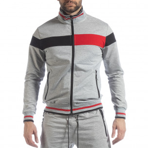 Hanorac pentru bărbați gri cu guler drept - FASHIONMIX.RO Hanorac pentru bărbați gri cu guler drept