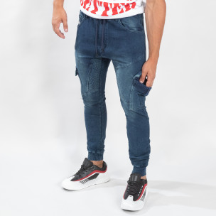 Pantaloni sport albaștri de bărbați tip Cargo Jeans - FASHIONMIX.RO Pantaloni sport albaștri de bărbați tip Cargo Jeans