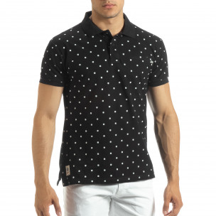 Polo shirt negru de bărbați motiv Clover - FASHIONMIX.RO Polo shirt negru de bărbați motiv Clover