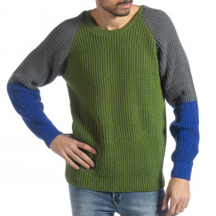 Pulover pentru bărbați în verde, gri și albastru - FASHIONMIX.RO Pulover pentru bărbați în verde, gri și albastru