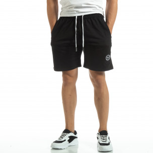 Pantaloni sport scurți de bărbați din tricot negru - FASHIONMIX.RO Pantaloni sport scurți de bărbați din tricot negru