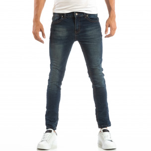 Slim Jeans în albastru cu efect șifonat - FASHIONMIX.RO Slim Jeans în albastru cu efect șifonat