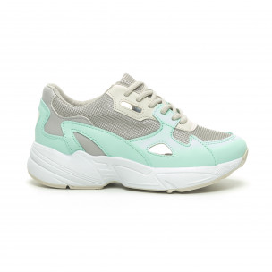 Pantofi sport de dama bej și verde cu talpă groasă - FASHIONMIX.RO Pantofi sport de dama bej și verde cu talpă groasă