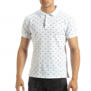 Polo shirt alb de bărbați motiv Clover - FASHIONMIX.RO Polo shirt alb de bărbați motiv Clover