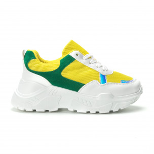 Pantofi sport pentru dama în alb-galben-verde cu talpă groasă - FASHIONMIX.RO Pantofi sport pentru dama în alb-galben-verde cu talpă groasă