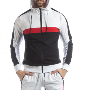 Hanorac pentru bărbați alb cu benzi - FASHIONMIX.RO Hanorac pentru bărbați alb cu benzi