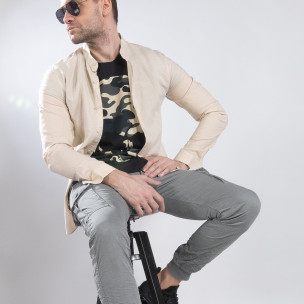 Cămașă de bărbați din in și bumbac în bej - FASHIONMIX.RO Cămașă de bărbați din in și bumbac în bej