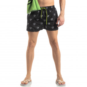 Costum de baie negru de bărbați Skull cu șiret neon - FASHIONMIX.RO Costum de baie negru de bărbați Skull cu șiret neon