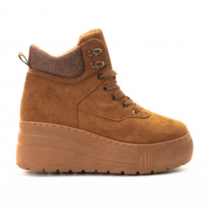 Botine sport de dama în camel cu platforma - FASHIONMIX.RO Botine sport de dama în camel cu platforma