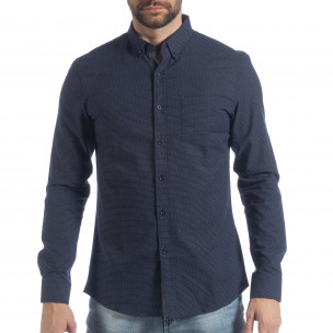 Cămașă pentru bărbați Slim fit în albastru marin cu puncte - FASHIONMIX.RO Cămașă pentru bărbați Slim fit în albastru marin cu puncte