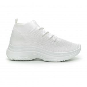 Pantofi sport de dama albi Chunky tip șosetă - FASHIONMIX.RO Pantofi sport de dama albi Chunky tip șosetă