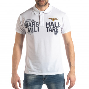Tricou polo alb Marshall Militare pentru bărbați - FASHIONMIX.RO Tricou polo alb Marshall Militare pentru bărbați