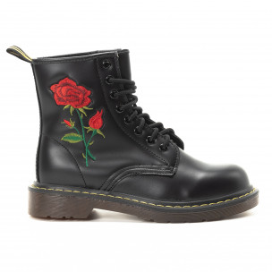 Botine pentru dama negre cu șireturi și broderie - FASHIONMIX.RO Botine pentru dama negre cu șireturi și broderie