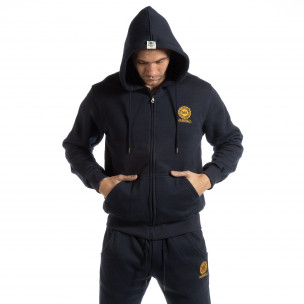Hanorac pentru bărbați albastru din bumbac cu logo galben - FASHIONMIX.RO Hanorac pentru bărbați albastru din bumbac cu logo galben