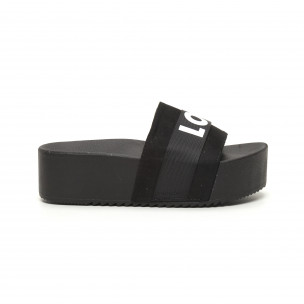 Papuci de dama negri LOVE cu platformă - FASHIONMIX.RO Papuci de dama negri LOVE cu platformă