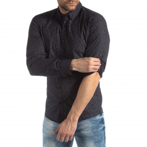 Cămașă de bărbați Slim fit cu imprimeu albastru închis - FASHIONMIX.RO Cămașă de bărbați Slim fit cu imprimeu albastru închis