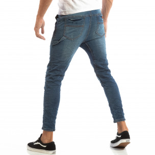 Blugi albaștri pentru bărbați cu talie elastică - FASHIONMIX.RO Blugi albaștri pentru bărbați cu talie elastică
